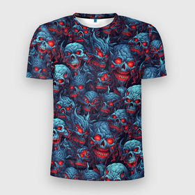 Мужская футболка 3D Slim с принтом Monster skulls pattern в Белгороде, 100% полиэстер с улучшенными характеристиками | приталенный силуэт, круглая горловина, широкие плечи, сужается к линии бедра | 