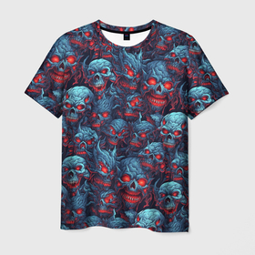 Мужская футболка 3D с принтом Monster skulls pattern в Кировске, 100% полиэфир | прямой крой, круглый вырез горловины, длина до линии бедер | 