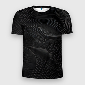 Мужская футболка 3D Slim с принтом Black  texture в Екатеринбурге, 100% полиэстер с улучшенными характеристиками | приталенный силуэт, круглая горловина, широкие плечи, сужается к линии бедра | 