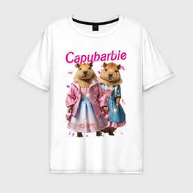 Мужская футболка хлопок Oversize с принтом Капибарби   Барби в Санкт-Петербурге, 100% хлопок | свободный крой, круглый ворот, “спинка” длиннее передней части | 