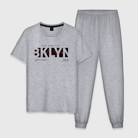 Мужская пижама хлопок с принтом Brooklyn, BKLYN в Санкт-Петербурге, 100% хлопок | брюки и футболка прямого кроя, без карманов, на брюках мягкая резинка на поясе и по низу штанин
 | 