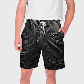 Мужские шорты 3D с принтом Черная объемная  текстура в Новосибирске,  полиэстер 100% | прямой крой, два кармана без застежек по бокам. Мягкая трикотажная резинка на поясе, внутри которой широкие завязки. Длина чуть выше колен | 