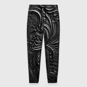 Мужские брюки 3D с принтом Объемная черная  текстура из кожи в Белгороде, 100% полиэстер | манжеты по низу, эластичный пояс регулируется шнурком, по бокам два кармана без застежек, внутренняя часть кармана из мелкой сетки | 