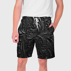 Мужские шорты 3D с принтом Объемная черная  текстура из кожи в Белгороде,  полиэстер 100% | прямой крой, два кармана без застежек по бокам. Мягкая трикотажная резинка на поясе, внутри которой широкие завязки. Длина чуть выше колен | 