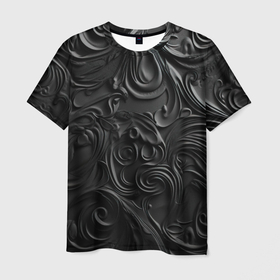 Мужская футболка 3D с принтом Черная текстура из кожи с узорами в Тюмени, 100% полиэфир | прямой крой, круглый вырез горловины, длина до линии бедер | 