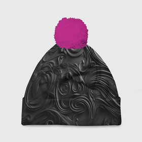 Шапка 3D c помпоном с принтом Черная текстура из кожи с узорами в Тюмени, 100% полиэстер | универсальный размер, печать по всей поверхности изделия | 