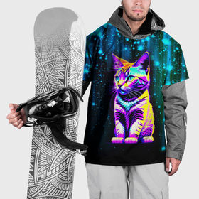 Накидка на куртку 3D с принтом Космический котёнок   звездопад в Тюмени, 100% полиэстер |  | Тематика изображения на принте: 