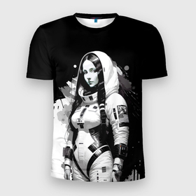 Мужская футболка 3D Slim с принтом Красивая девчонка   космонавт Nasa в Тюмени, 100% полиэстер с улучшенными характеристиками | приталенный силуэт, круглая горловина, широкие плечи, сужается к линии бедра | 