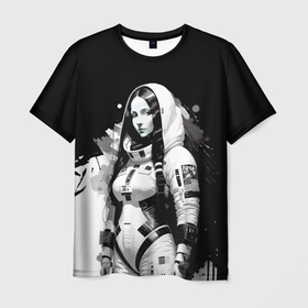 Мужская футболка 3D с принтом Красивая девчонка   космонавт Nasa в Курске, 100% полиэфир | прямой крой, круглый вырез горловины, длина до линии бедер | 