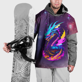 Накидка на куртку 3D с принтом Space dragon   neon glow   neural network в Екатеринбурге, 100% полиэстер |  | 