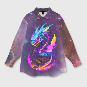 Мужская рубашка oversize 3D с принтом Space dragon   neon glow   neural network в Екатеринбурге,  |  | 