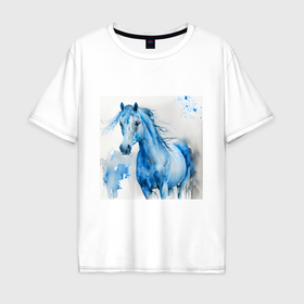 Мужская футболка хлопок Oversize с принтом Водяная лошадь в Курске, 100% хлопок | свободный крой, круглый ворот, “спинка” длиннее передней части | 