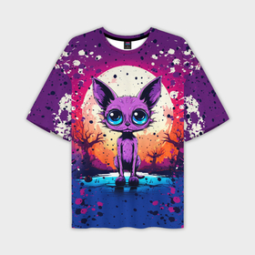 Мужская футболка oversize 3D с принтом Фиолетовый кот   comics art style ,  |  | Тематика изображения на принте: 