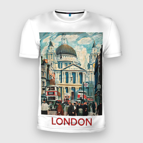 Мужская футболка 3D Slim с принтом Собор Святого Павла, Лондон в Санкт-Петербурге, 100% полиэстер с улучшенными характеристиками | приталенный силуэт, круглая горловина, широкие плечи, сужается к линии бедра | 