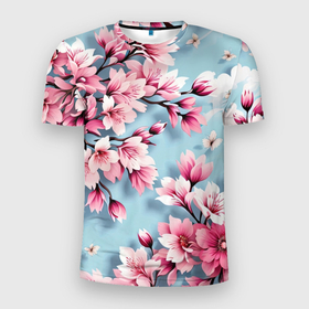 Мужская футболка 3D Slim с принтом Сад цветущей сакуры , 100% полиэстер с улучшенными характеристиками | приталенный силуэт, круглая горловина, широкие плечи, сужается к линии бедра | Тематика изображения на принте: 