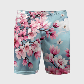 Мужские шорты спортивные с принтом Сад цветущей сакуры ,  |  | Тематика изображения на принте: 