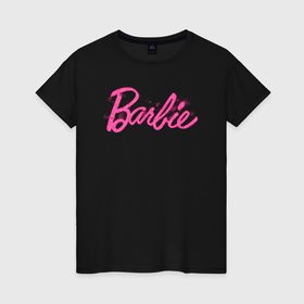 Женская футболка хлопок с принтом Блестящий логотип Барби в Курске, 100% хлопок | прямой крой, круглый вырез горловины, длина до линии бедер, слегка спущенное плечо | 