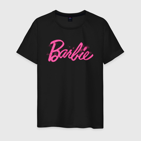Мужская футболка хлопок с принтом Блестящий логотип Барби в Санкт-Петербурге, 100% хлопок | прямой крой, круглый вырез горловины, длина до линии бедер, слегка спущенное плечо. | Тематика изображения на принте: 
