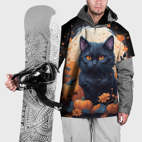 Накидка на куртку 3D с принтом Котик и тыквы   хеллоуин в Белгороде, 100% полиэстер |  | 