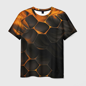 Мужская футболка 3D с принтом Оранжевые  плиты паттерн в Тюмени, 100% полиэфир | прямой крой, круглый вырез горловины, длина до линии бедер | 