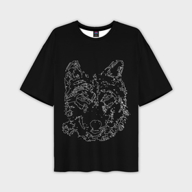 Мужская футболка oversize 3D с принтом Волк стилизация чёрный в Петрозаводске,  |  | 