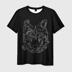 Мужская футболка 3D с принтом Волк стилизация чёрный в Кировске, 100% полиэфир | прямой крой, круглый вырез горловины, длина до линии бедер | 