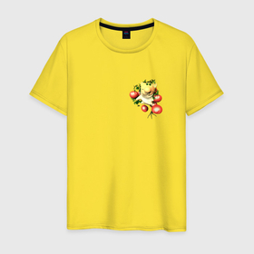 Мужская футболка хлопок с принтом котик с помидорами в Санкт-Петербурге, 100% хлопок | прямой крой, круглый вырез горловины, длина до линии бедер, слегка спущенное плечо. | 