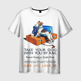 Мужская футболка 3D с принтом Возьми собаку в поезд в Белгороде, 100% полиэфир | прямой крой, круглый вырез горловины, длина до линии бедер | 
