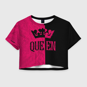 Женская футболка Crop-top 3D с принтом Queen корона в Тюмени, 100% полиэстер | круглая горловина, длина футболки до линии талии, рукава с отворотами | 