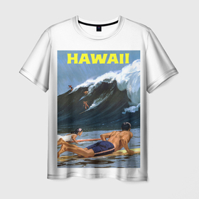 Мужская футболка 3D с принтом Серфинг на Гавайях в Санкт-Петербурге, 100% полиэфир | прямой крой, круглый вырез горловины, длина до линии бедер | Тематика изображения на принте: 