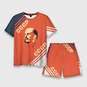 Мужской костюм с шортами 3D с принтом Ленин на красном фоне в Санкт-Петербурге,  |  | 