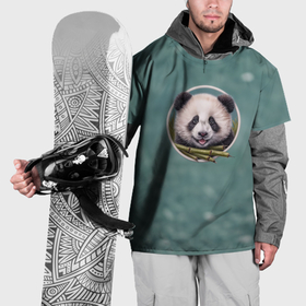 Накидка на куртку 3D с принтом Милая мордочка панды с бамбуком в Курске, 100% полиэстер |  | 