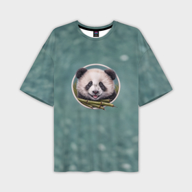 Мужская футболка oversize 3D с принтом Милая мордочка панды с бамбуком в Курске,  |  | Тематика изображения на принте: 