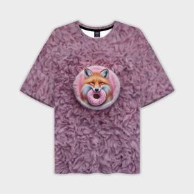 Мужская футболка oversize 3D с принтом Мордочка лисы с пончиком в Тюмени,  |  | 