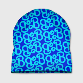 Шапка 3D с принтом Логотип Барби   синий паттерн в Екатеринбурге, 100% полиэстер | универсальный размер, печать по всей поверхности изделия | 