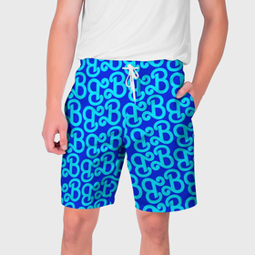 Мужские шорты 3D с принтом Логотип Барби   синий паттерн ,  полиэстер 100% | прямой крой, два кармана без застежек по бокам. Мягкая трикотажная резинка на поясе, внутри которой широкие завязки. Длина чуть выше колен | Тематика изображения на принте: 