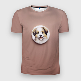 Мужская футболка 3D Slim с принтом Милая мордочка щенка в Санкт-Петербурге, 100% полиэстер с улучшенными характеристиками | приталенный силуэт, круглая горловина, широкие плечи, сужается к линии бедра | 