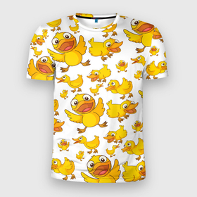 Мужская футболка 3D Slim с принтом Yellow ducklings в Кировске, 100% полиэстер с улучшенными характеристиками | приталенный силуэт, круглая горловина, широкие плечи, сужается к линии бедра | 