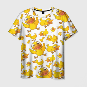 Мужская футболка 3D с принтом Yellow ducklings в Кировске, 100% полиэфир | прямой крой, круглый вырез горловины, длина до линии бедер | 