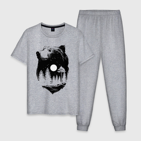 Мужская пижама хлопок с принтом Bear moon в Петрозаводске, 100% хлопок | брюки и футболка прямого кроя, без карманов, на брюках мягкая резинка на поясе и по низу штанин
 | Тематика изображения на принте: 