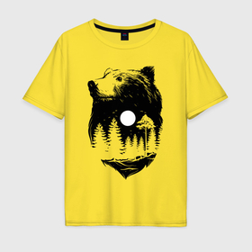 Мужская футболка хлопок Oversize с принтом Bear moon в Петрозаводске, 100% хлопок | свободный крой, круглый ворот, “спинка” длиннее передней части | Тематика изображения на принте: 
