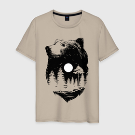Мужская футболка хлопок с принтом Bear moon в Петрозаводске, 100% хлопок | прямой крой, круглый вырез горловины, длина до линии бедер, слегка спущенное плечо. | Тематика изображения на принте: 