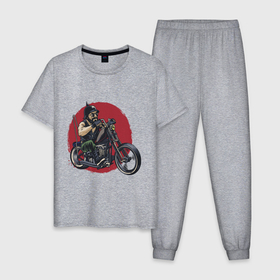 Мужская пижама хлопок с принтом Biker red sun в Белгороде, 100% хлопок | брюки и футболка прямого кроя, без карманов, на брюках мягкая резинка на поясе и по низу штанин
 | 
