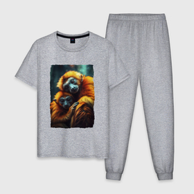 Мужская пижама хлопок с принтом Игрунковые обезьянки , 100% хлопок | брюки и футболка прямого кроя, без карманов, на брюках мягкая резинка на поясе и по низу штанин
 | Тематика изображения на принте: 