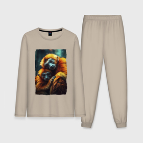 Мужская пижама с лонгсливом хлопок с принтом Игрунковые обезьянки ,  |  | Тематика изображения на принте: 