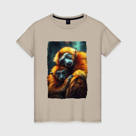 Женская футболка хлопок с принтом Игрунковые обезьянки в Новосибирске, 100% хлопок | прямой крой, круглый вырез горловины, длина до линии бедер, слегка спущенное плечо | 