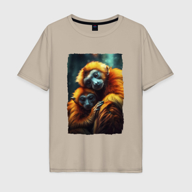 Мужская футболка хлопок Oversize с принтом Игрунковые обезьянки в Новосибирске, 100% хлопок | свободный крой, круглый ворот, “спинка” длиннее передней части | 