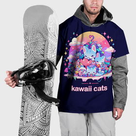 Накидка на куртку 3D с принтом Кавайные японские коты в Кировске, 100% полиэстер |  | 