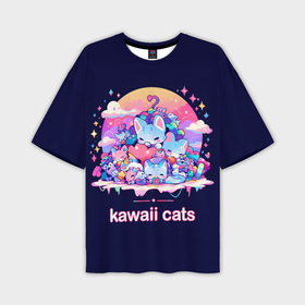 Мужская футболка oversize 3D с принтом Кавайные японские коты в Кировске,  |  | Тематика изображения на принте: 