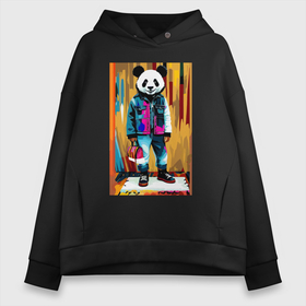 Женское худи Oversize хлопок с принтом Funny panda   pop art в Петрозаводске, френч-терри — 70% хлопок, 30% полиэстер. Мягкий теплый начес внутри —100% хлопок | боковые карманы, эластичные манжеты и нижняя кромка, капюшон на магнитной кнопке | Тематика изображения на принте: 